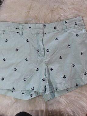 British Khaki,  Mint  Shorts with Navy Anchor Embroidery